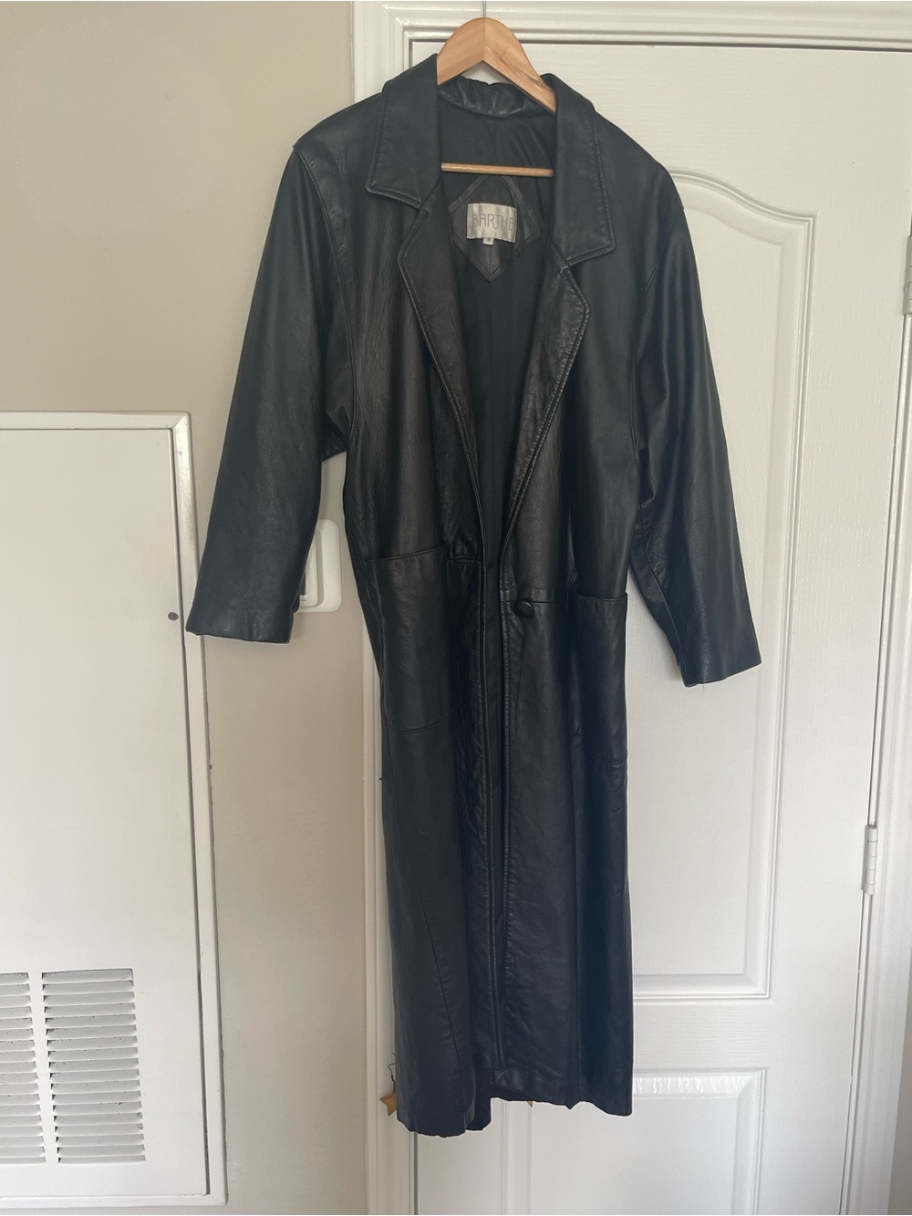 Long Black Leather Trench Coat - Barthe